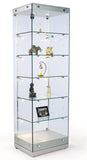 24" Glass Display Case w/Frameless Design, Adjustable Shelves, Hinged Door - Silver 119969