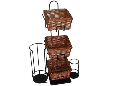 Wire Condiment Rack for Countertop, 3 Willow Baskets - Black 119998