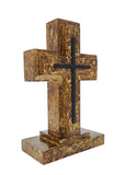 Wooden Pedestal Rugged Cross Metal Decor 5. 5WX3DX9"H Rustic Christian Cross