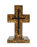 Wooden Pedestal Rugged Cross Metal Decor 5. 5WX3DX9"H Rustic Christian Cross