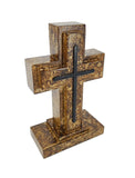 Wooden Pedestal Rugged Cross Metal Decor 5. 5WX3DX9"H Rustic Christian Cross