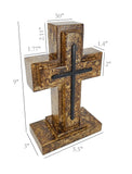 Wooden Pedestal Rugged Cross Metal Decor 5. 5WX3DX9"H Rustic Christian Cross