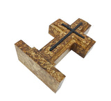 Wooden Pedestal Rugged Cross Metal Decor 5. 5WX3DX9"H Rustic Christian Cross