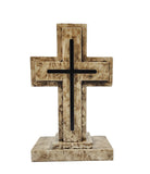 Wooden Pedestal Rugged Cross Metal Decor 5. 5WX3DX9"H Rustic Christian Cross