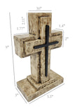 Wooden Pedestal Rugged Cross Metal Decor 5. 5WX3DX9"H Rustic Christian Cross