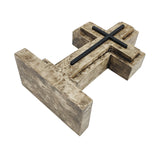 Wooden Pedestal Rugged Cross Metal Decor 5. 5WX3DX9"H Rustic Christian Cross