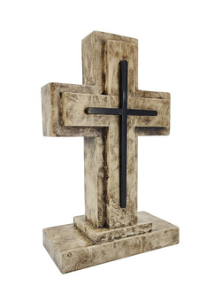 Wooden Pedestal Rugged Cross Metal Decor 5. 5WX3DX9"H Rustic Christian Cross