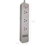 White Power Strip with USB Ports, 3 AC Outlets + 4 USB (2.1A) Power Sockets Charging Station Power