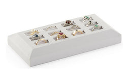 7.0" x 1.5" x 3.5", Ring Holder Jewelry Display with 12 Slots, 3 Rows of 4, Leatherette - White 19291