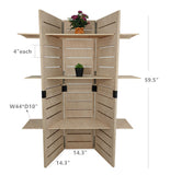 48.0" x 59.5" x 14.5" Wooden Retail Shelving Unit w/ 3 Shelves, Folding Panels - Pine Wood 19404