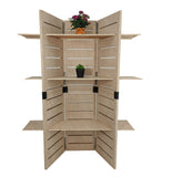 48.0" x 59.5" x 14.5" Wooden Retail Shelving Unit w/ 3 Shelves, Folding Panels - Pine Wood 19404