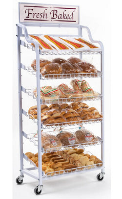 30.5" x 64.0" x 18.8", 30"w Bakery Display Rack w/ Wheels, 6 Shelves Header - Black 19408