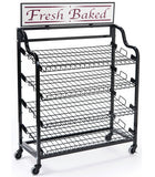 39"w Bakery Display Rack w/ Wheels, 4 Shelves   Header - Black 19435