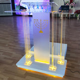 Lighted Clear Acrylic Led Podium Pulpit Wood Lectern Churches Synagogue Temple 21061