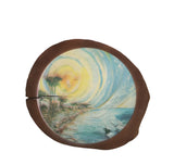 Wood tree slice trunk art wall picture tropical island beach painting