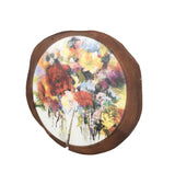 Wood tree slice trunk art wall picture abstract impression flower arrangement