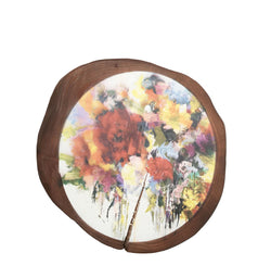 Wood tree slice trunk art wall picture abstract impression flower arrangement