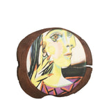 Wood tree slice trunk art wall picture portrait of a woman by Picasso abstract