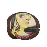 Wood tree slice trunk art wall picture portrait of a woman by Picasso abstract