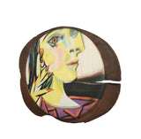 Wood tree slice trunk art wall picture portrait of a woman by Picasso abstract