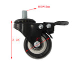 2" M10x15 Threaded Stem PU Wheel Chair Castor Replacement Caster Black 400750-1PK