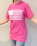 Pink T-Shirt with Amercian Flag Imprint on Front Short Sleeve