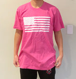 Pink T-Shirt with Amercian Flag Imprint on Front Short Sleeve