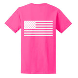 Pink T-Shirt with Amercian Flag Imprint on Front Short Sleeve